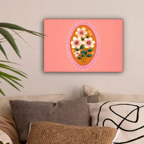 Illustratie - Bloemen - Rand - Roze canvas 2cm klein -sfeer1
