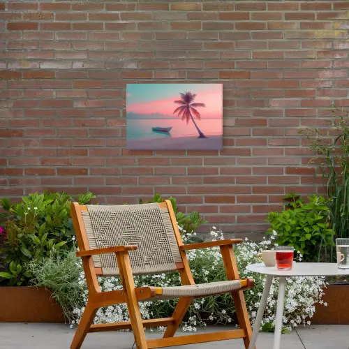 Zee - Boot - Zonsondergang Tuinposter op houten frame 2 cm dik klein -sfeer3
