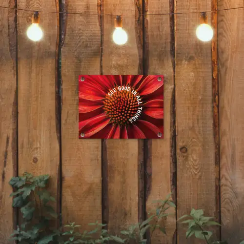 Close up - Bloem - Quote - Rood tuinposter los doek klein -sfeer1