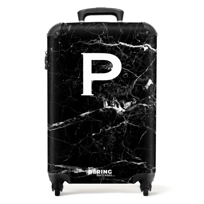 Marmer print - Letter P - Zwart NBS - Handbagage koffer - Kinderen Unisex middel -productfoto_recht