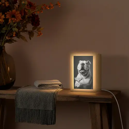 Buldog - Hond - Glas Light Box met kabel (Tafellamp) klein -sfeer4