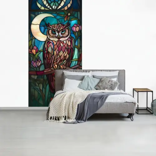 Uil - Mozaïek - Maan - Nacht fotobehang vinyl groot -slaapkamer