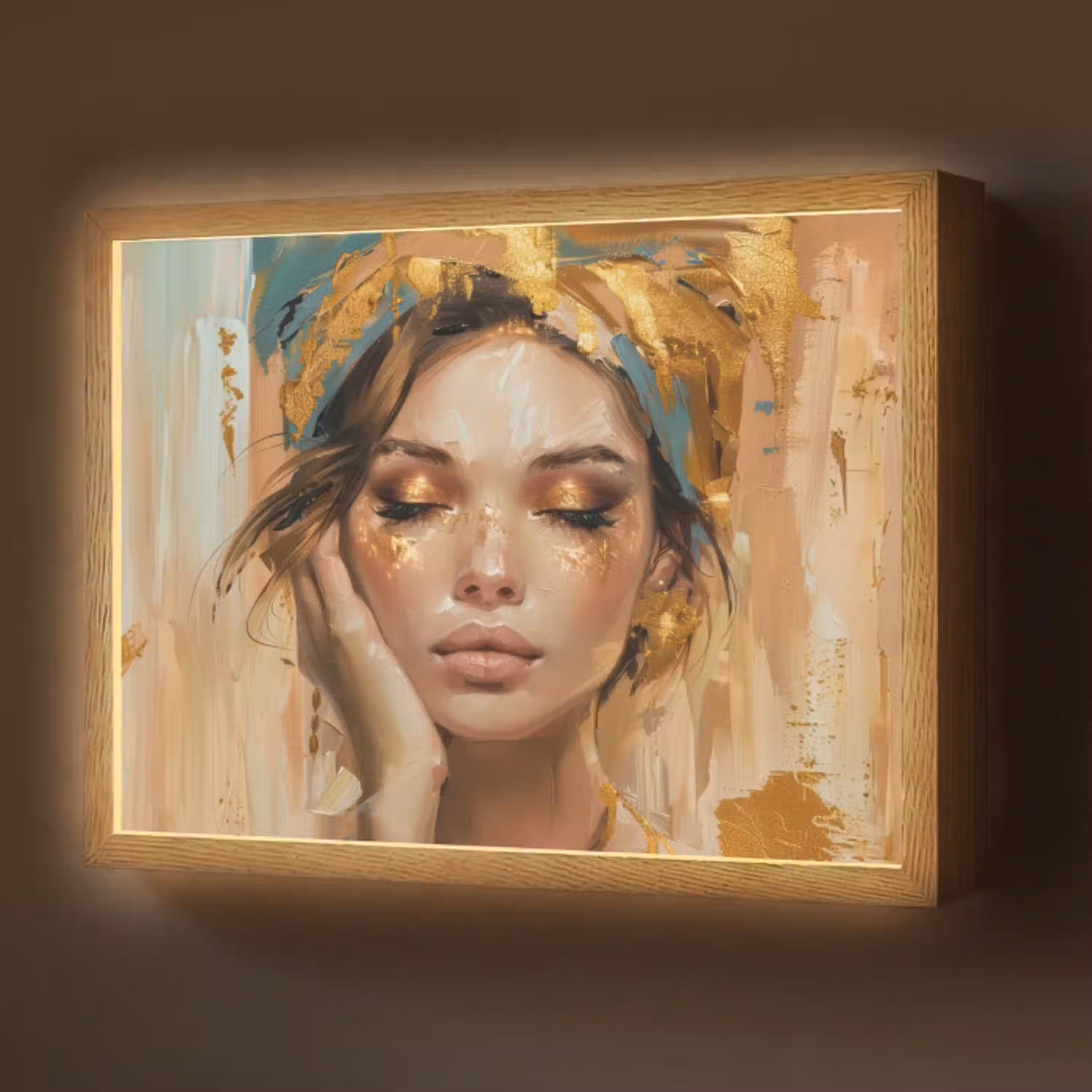 Vrouwen - Portret - Luxe - Goud Light Box met batterij (Wandlamp) middel -z3d_website