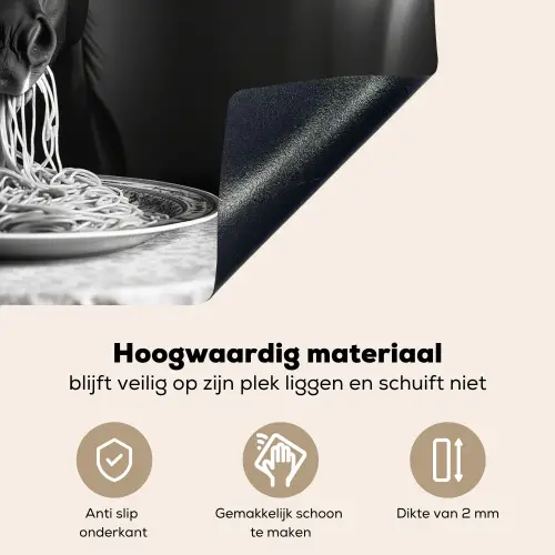 Paard - Bord - Pasta - Tafelkleed - Zwart Wit - Dieren Inductie beschemer met haakjes klein -ky-onderkant-nl