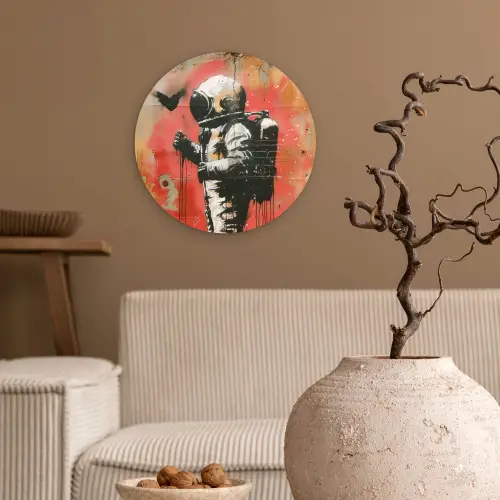 Graffiti - Astronaut - Street art - Ruimte - Banksy Wandcirkel kunststof plaat 5mm dik klein -sfeer1