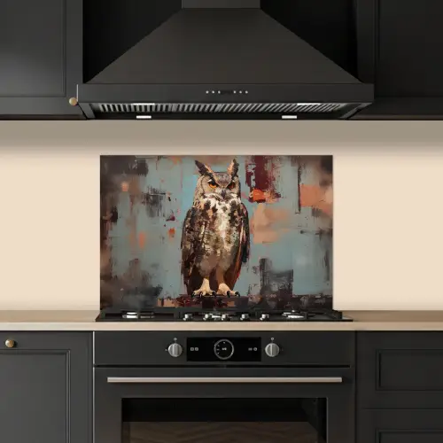 Geschilderd - Abstract - Uil - Bruin keuken achterwand spatscherm klein -sfeer1