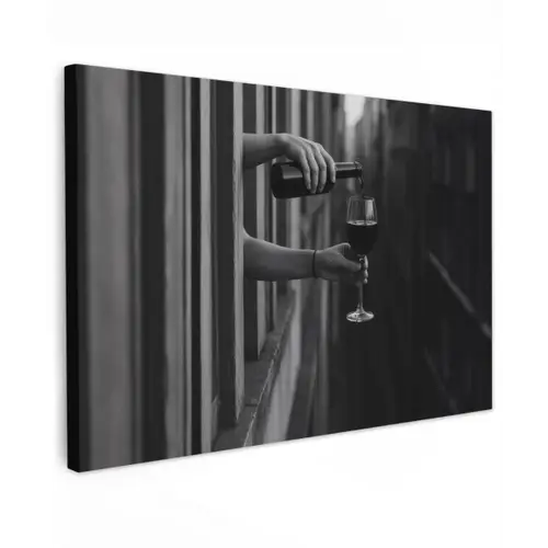 Wijnfles - Glas - Handen - Raam Tuinposter op houten frame 2 cm dik klein -3d