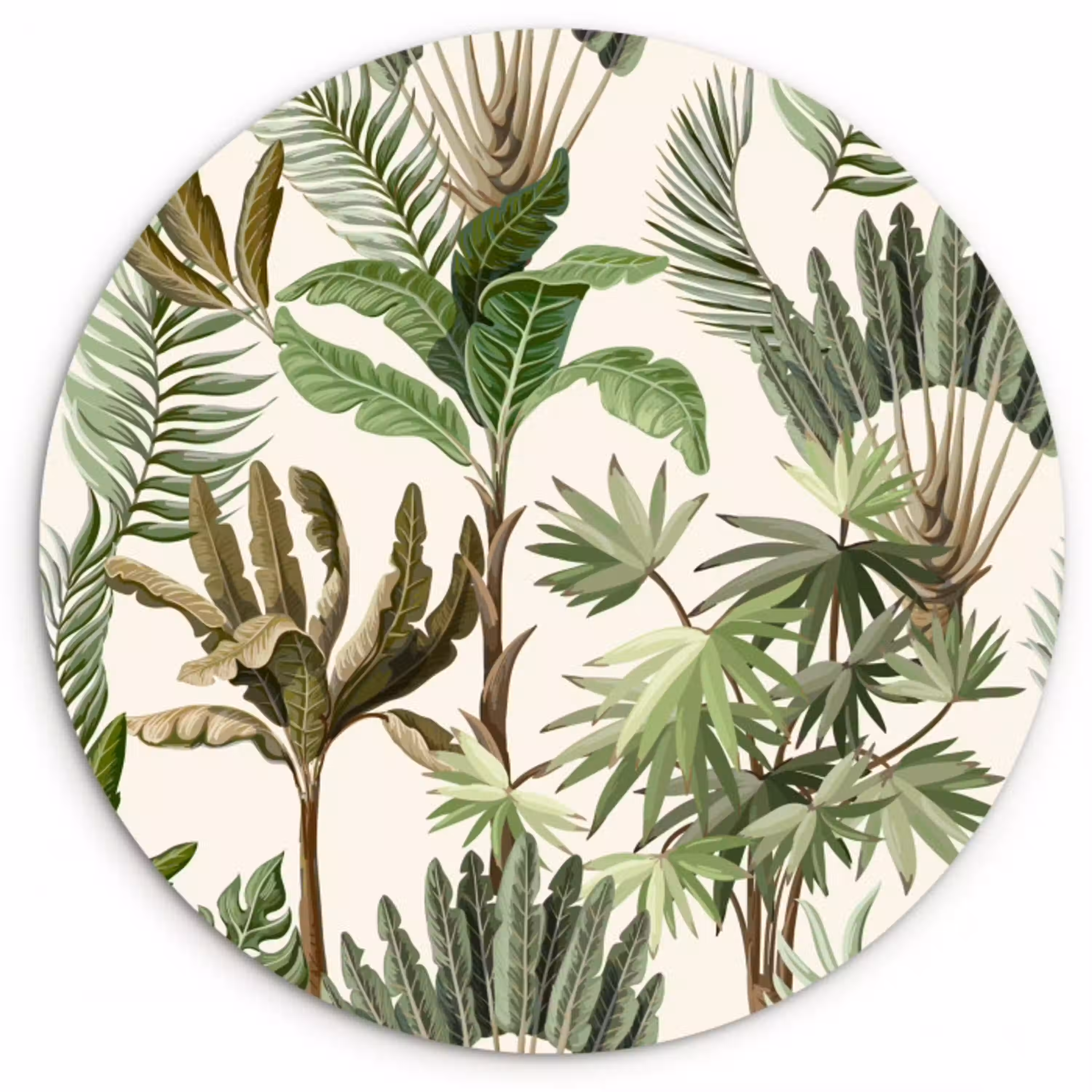 Jungle - Palmboom - Bananenplant - Kinderen - Natuur - Planten Wandcirkel kunststof plaat 5mm dik klein -3d