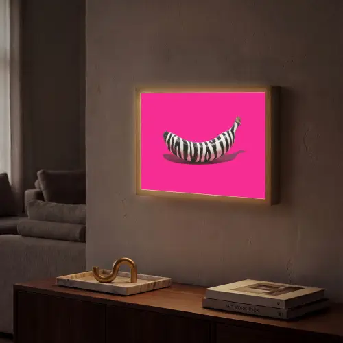 Banaan - Zebraprint - Roze Light Box met batterij (Wandlamp) middel -sfeer1
