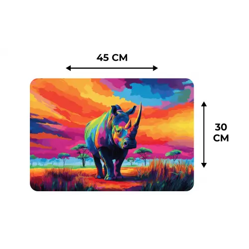 Neushoorn - Zonsondergang - Savanna - Kleurrijk Placemat vinyl groot -specs