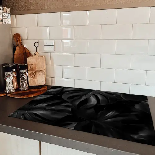 Zwart - Monstera - Bladeren Inductie beschermer vinyl 3mm klein -sfeer3