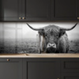 Schotse hooglander - Zwart - Wit - Gras keuken achterwand 2 middel -sfeer1