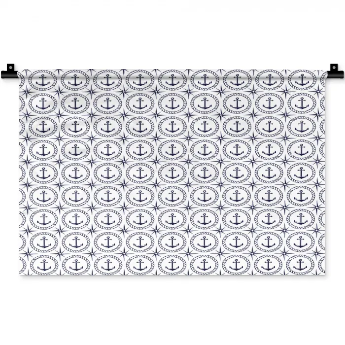 Anker - Haven - Blauw - Wit Wandkleed katoen klein 269 -zz3d