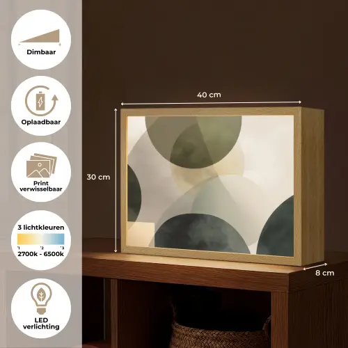 Vlakken - Abstract - Beige - Cirkels Light Box met batterij (Wandlamp) middel -USP_websiteoverzichtNL