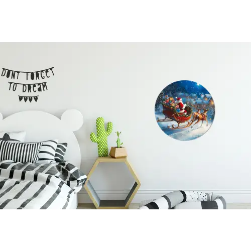 Kerstman - Rendier - Kerst - Sneeuw Wandcirkel aluminium klein -kinderkamer