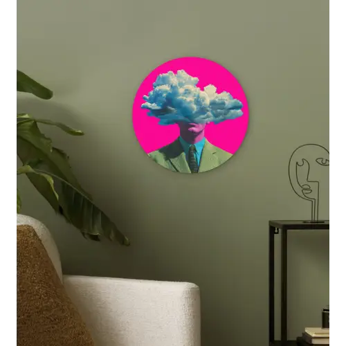 Man - Pak - Wolk - Roze Wandcirkel kunststof plaat 5mm dik klein -sfeer3