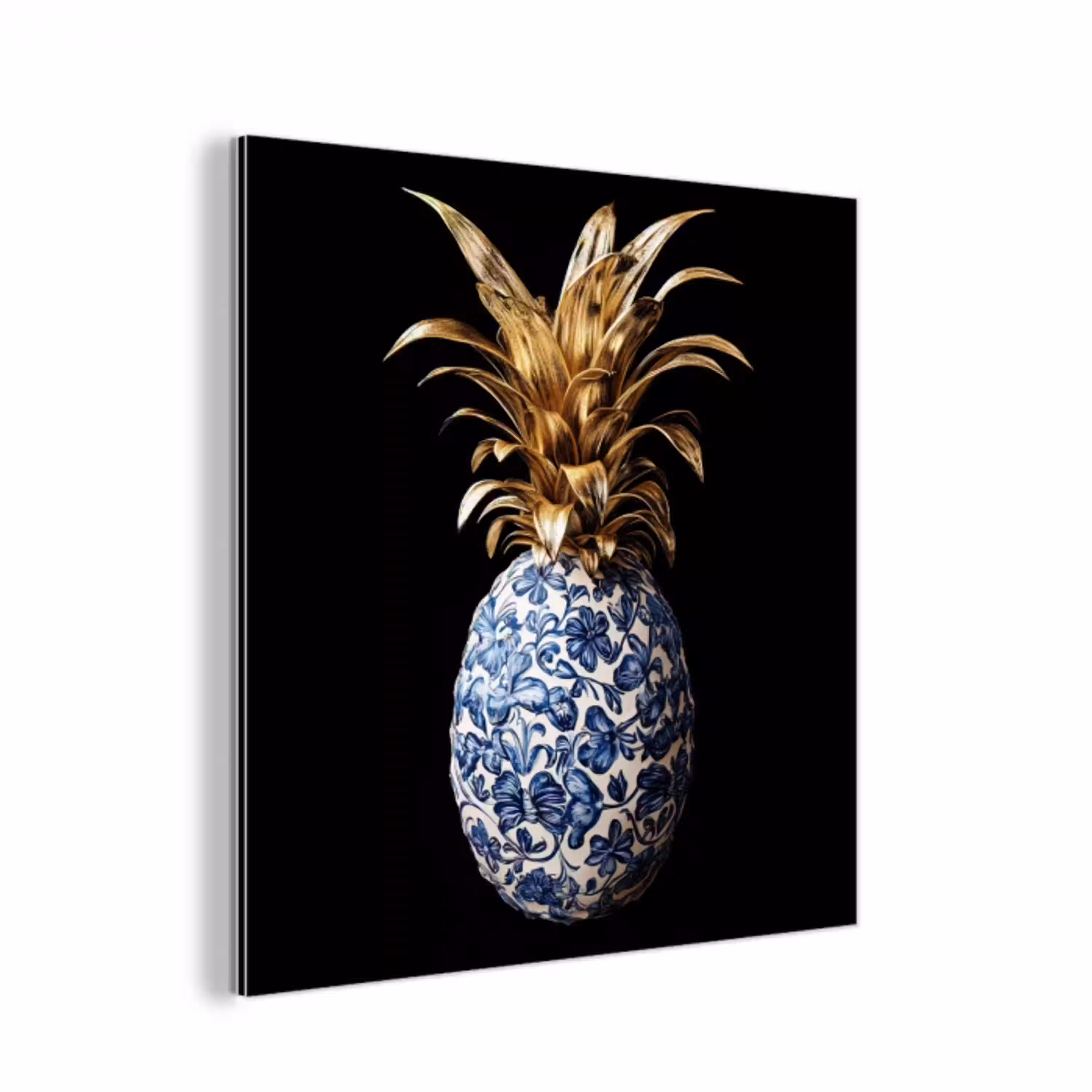 Ananas - Bloemen patroon - Goud - Delftsblauw aluminium wit klein -3d