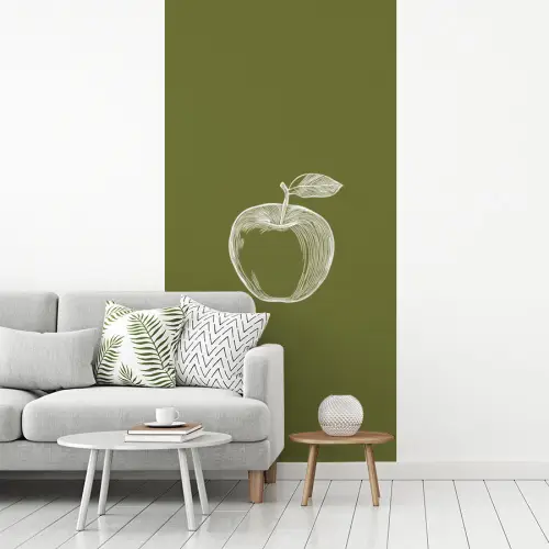 Lijntekening - Appel - Olijfgroen - Blaadje fotobehang vinyl groot -woonkamer