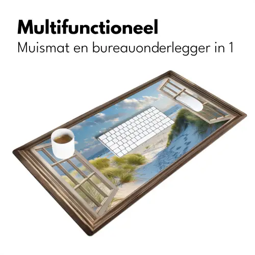 Doorkijk - Strand - Raam - Duinen - Zee Muismat XXL klein -sfeer4