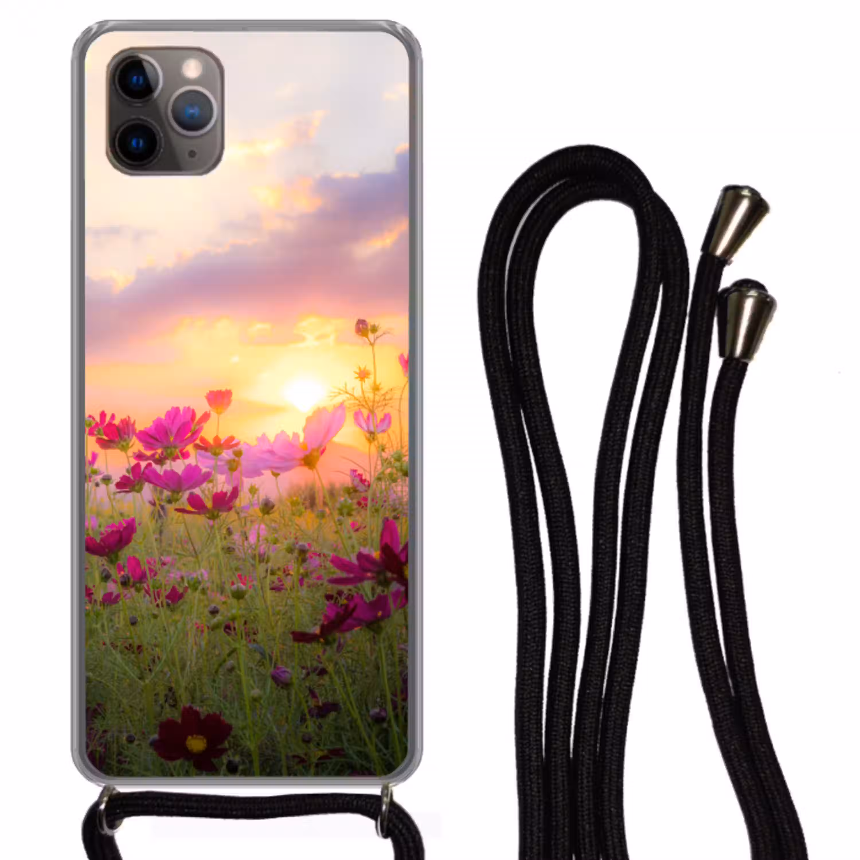Bloemen - Roze - Zonsondergang Hoesje iPhone 11 Pro Max met koord klein -3d