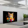 Kat - Eten - Patat - Graffiti - Abstract keuken achterwand spatscherm klein -3d_schuin