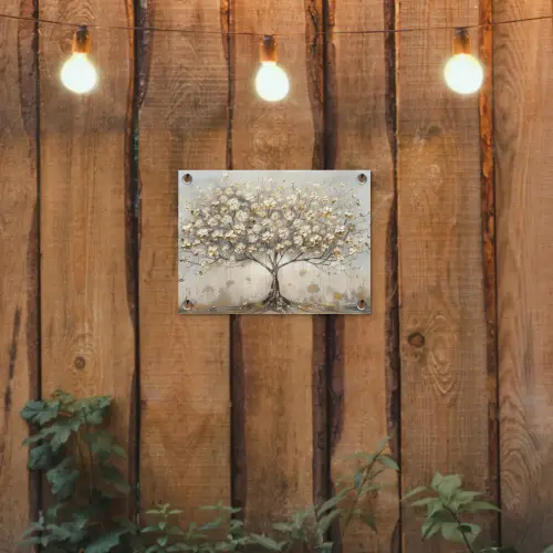 Boom - Beige - Goud - Verflook - Grijs tuinposter los doek klein -sfeer1