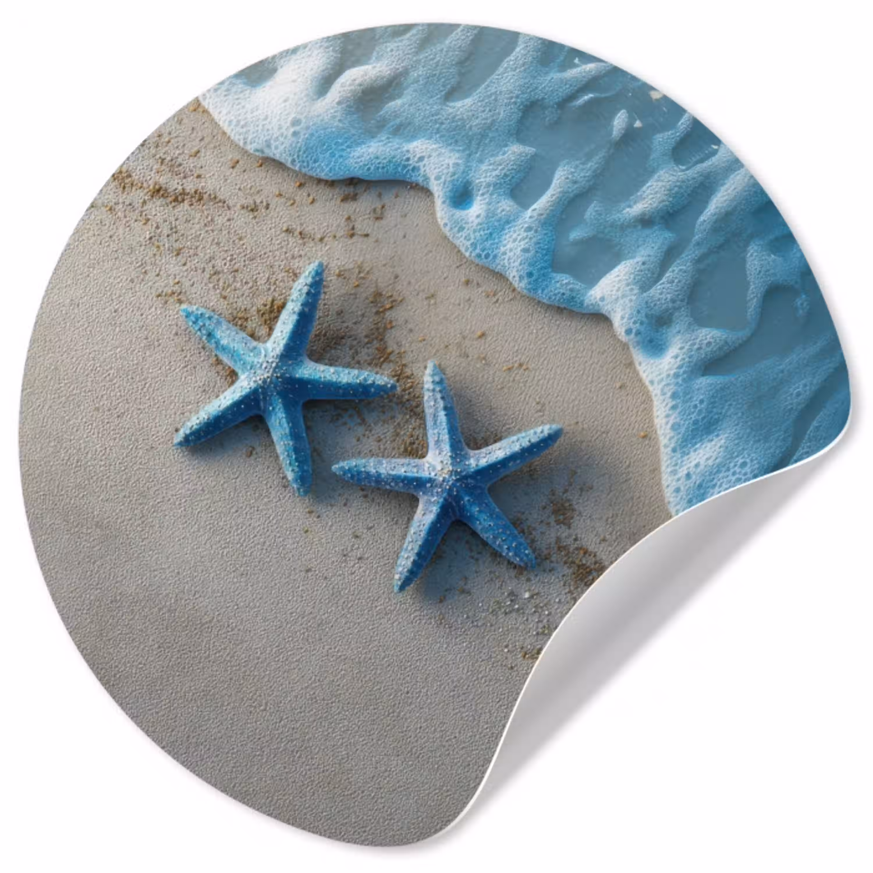 Zeesterren - Zand - Zee - Blauw Wandcirkel behangsticker klein -3d