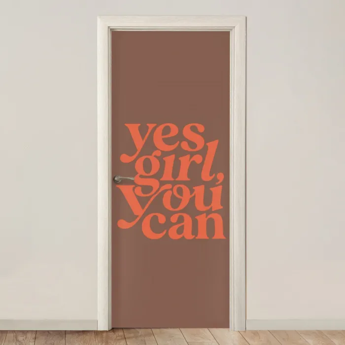 Yes girl you can - Oranje - Bruin deurposter klein -3d_beige