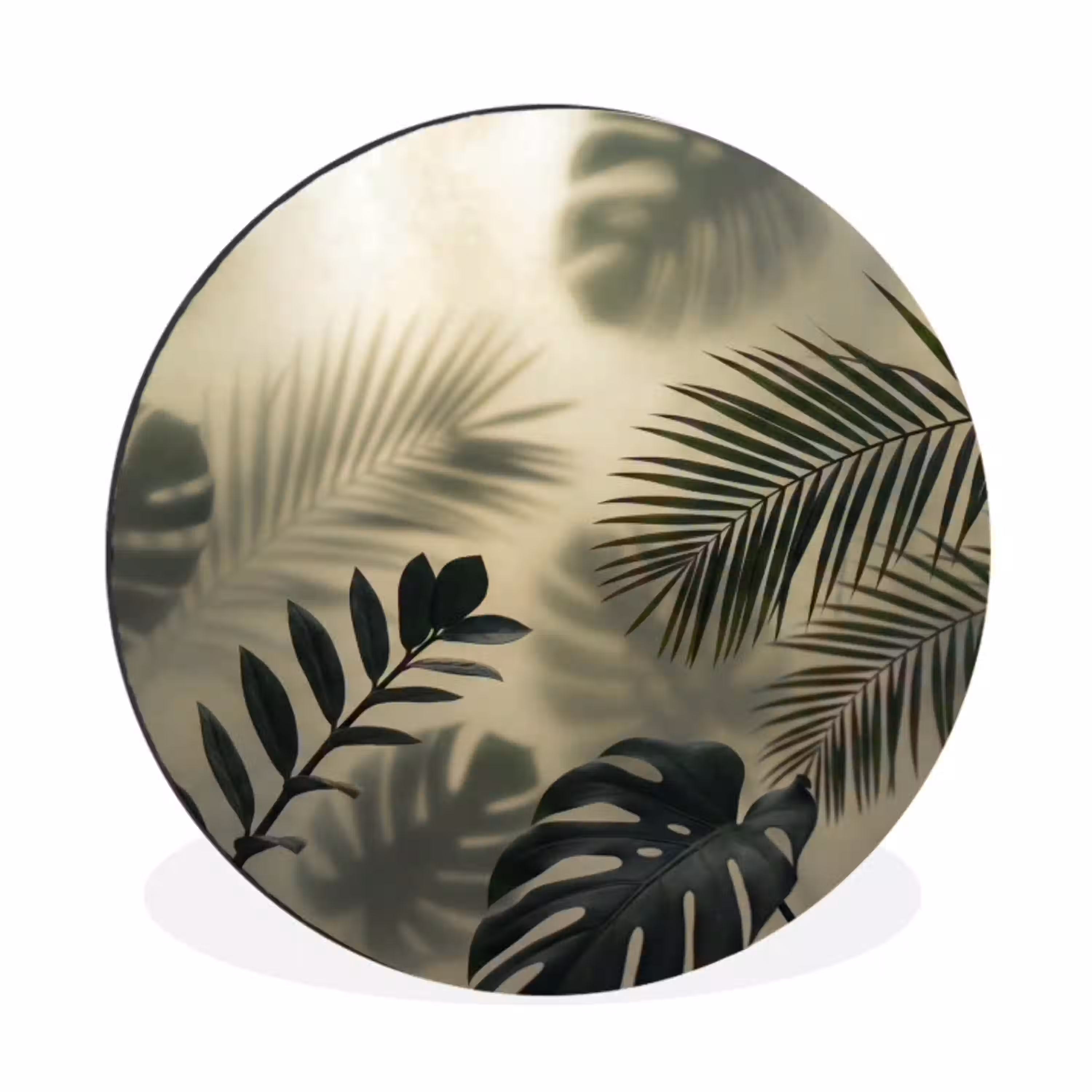 Planten - Bladeren - Schaduwen - Groen - Modern Wandcirkel aluminium klein -3d