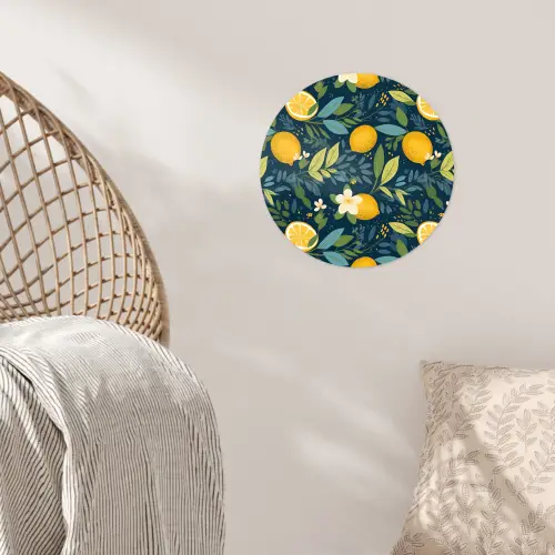 Bloemen - Bladeren - Citroenen - Blauw Wandcirkel behangsticker klein 186 -sfeer4