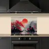 Rode zon - Rivier - brug - Bomen keuken achterwand spatscherm klein -sfeer1