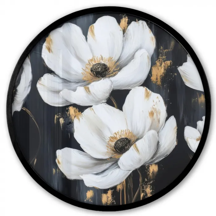 Bloemen - Wit - Abstract Fotolijst rond zonder passe partout klein -3d