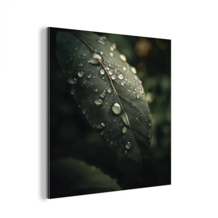 Blad - Groen - Nerven - Regendruppels aluminium wit klein -3d