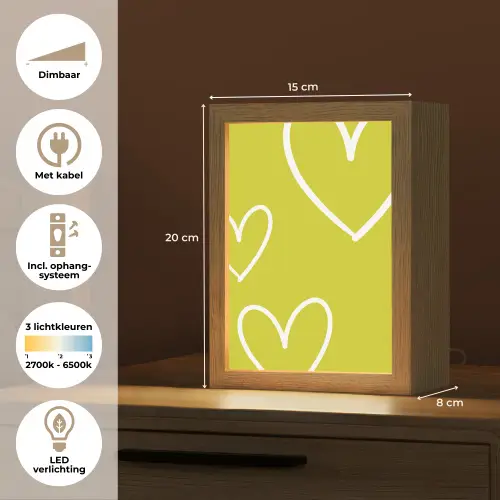 Groen - Hartjes - Wit Light Box met kabel (Kinderlampje) klein -USP_NL