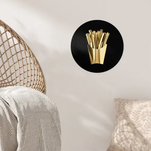 Friet - Goud - Chrome - Eten Wandcirkel behangsticker klein -sfeer4