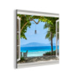 Doorkijk - Boom - Zee - Palmboom - Heuvels - Strand - Blauw aluminium wit klein -3d