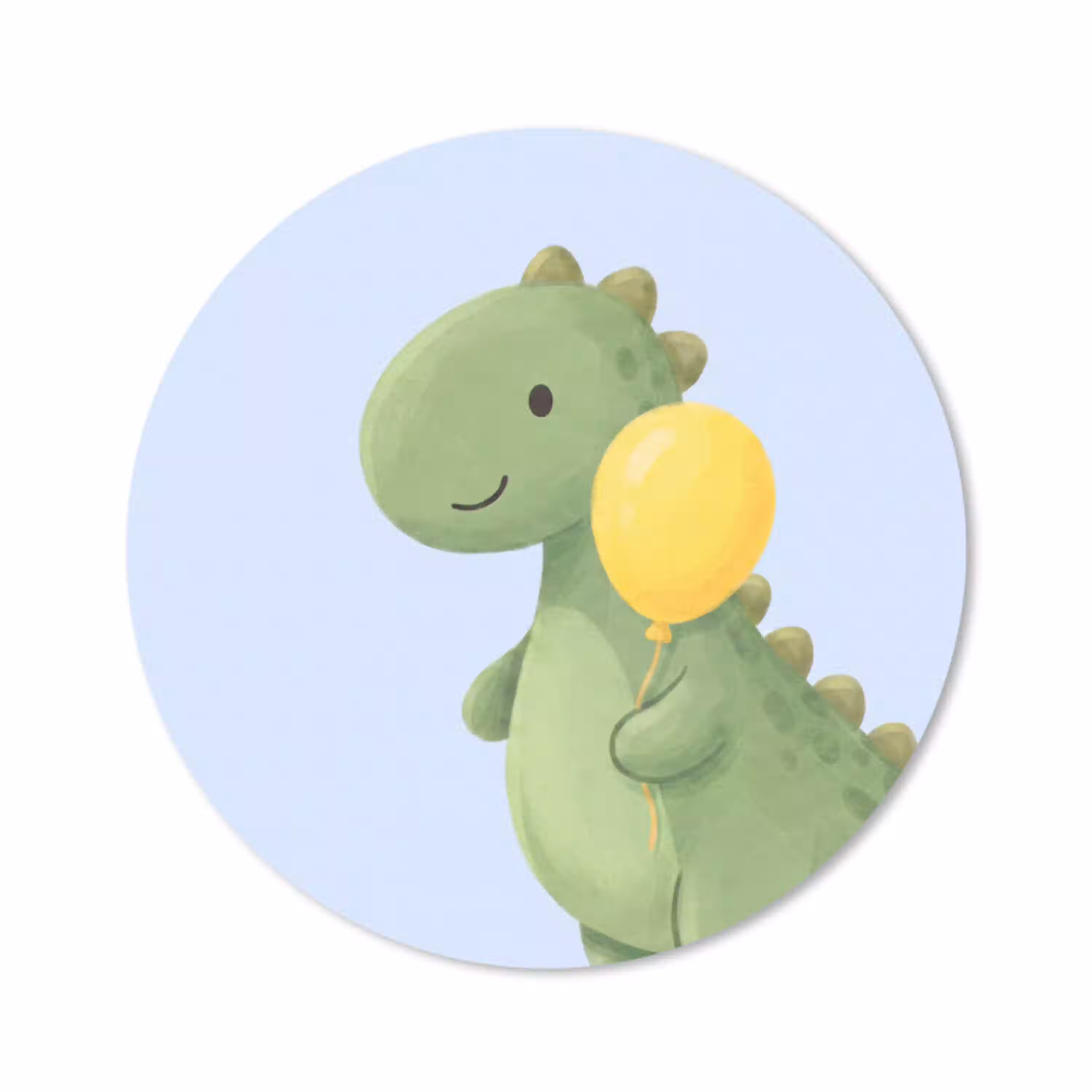 Dinosaurus - Ballon - Kinderkamer - Illustratie - Groen Muismat rond klein -3d