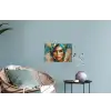 Vrouw - Portret - Goud - Luxe - Blauw Muursticker klein -plant
