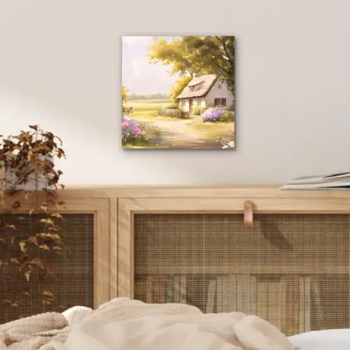 Huisje - Hout - Bloemen aluminium wit klein -sfeer3