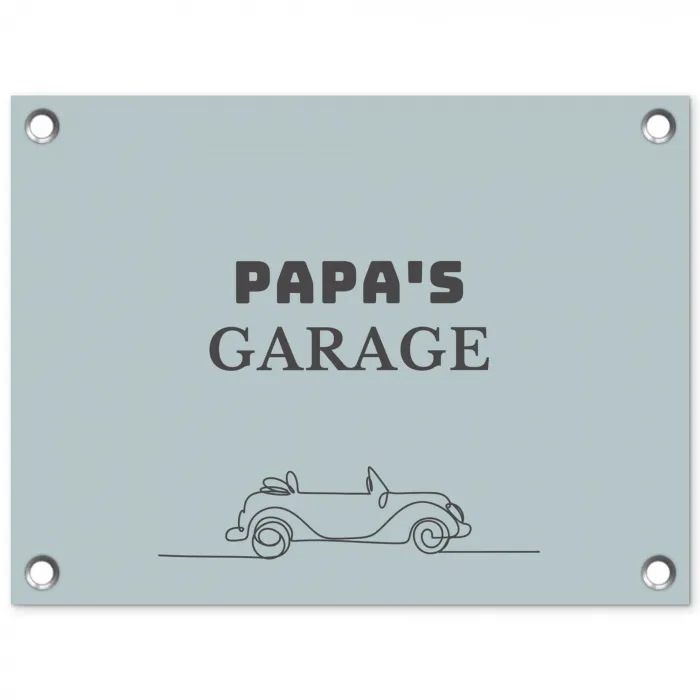 Papa's Garage met auto tuinposter los doek klein -3d