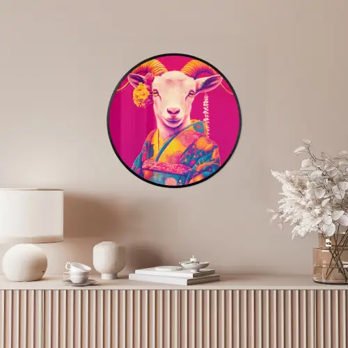 Geit - Hoorns - Kimono - Kleurrijk Fotolijst rond zonder passe partout klein -sfeer3