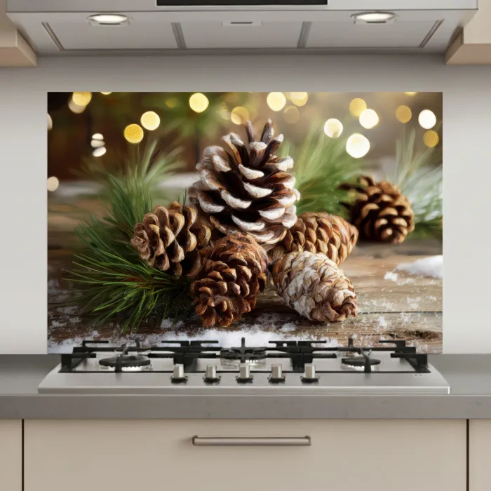 Dennenappels - Kerstsfeer - Bruin - Groen keuken achterwand spatscherm klein -3d_website