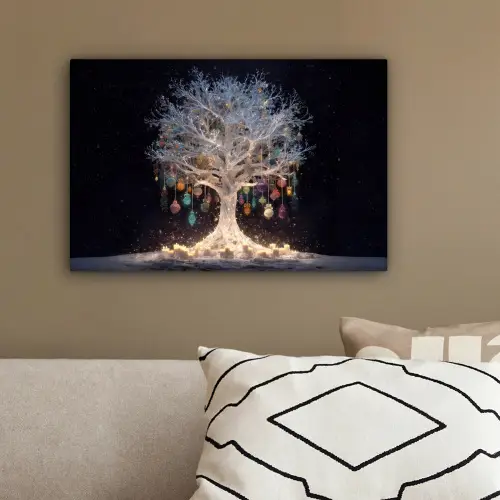 Sneeuwboom  - Lichtjes - Wit - Kleurrijk canvas 2cm klein -sfeer3