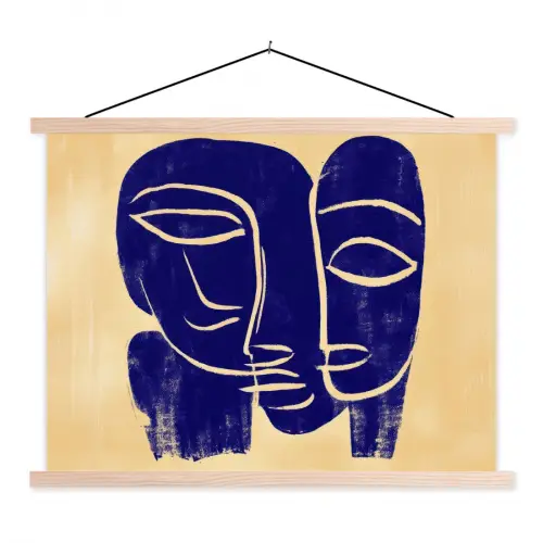 Okergeel - Blauw - Eenvoudige lijnen textielposter latten blank klein -3d