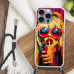 Zonnebril - Roze - Vrouw - Rietje Hoesje iPhone 16 Pro Max met koord klein -sfeer4