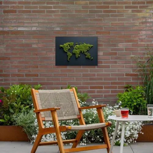 Wereldkaart - Mos -Levendig effect Tuinposter op houten frame 2 cm dik klein -sfeer3