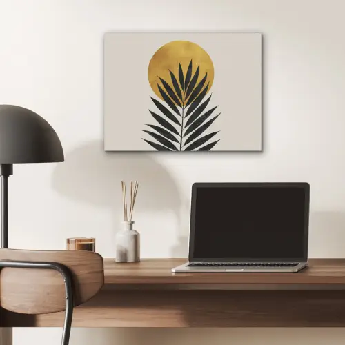 Zwart palmblad - Gouden cirkel - Beige achtergrond PET vilt klein -sfeer5