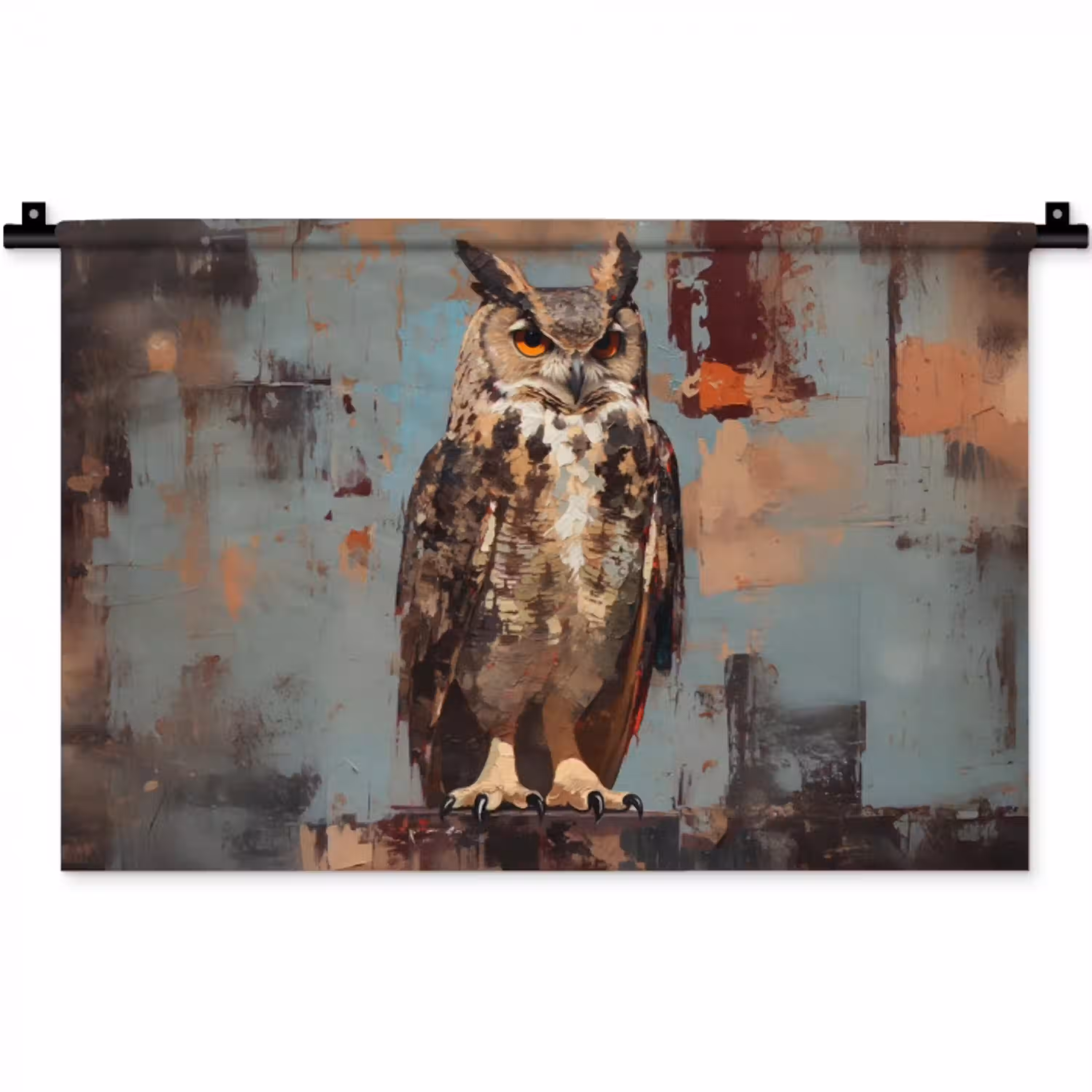 Geschilderd - Abstract - Uil - Bruin Wandkleed katoen klein -zz3d