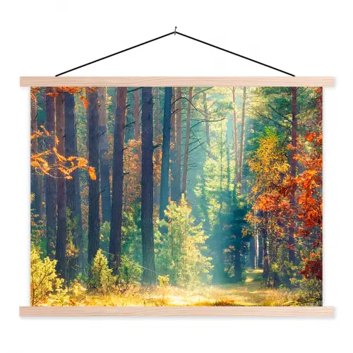 Bos - Zon - Natuur - Herfst textielposter latten blank klein -3d
