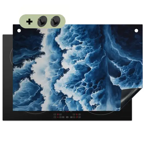 Golven - Blauw - Schuim Inductie beschemer met haakjes klein -3d